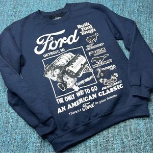 Ford Built Tough F-150 Mustang Bronco Cobra Racing Crewneck Sweatshirt in Navy